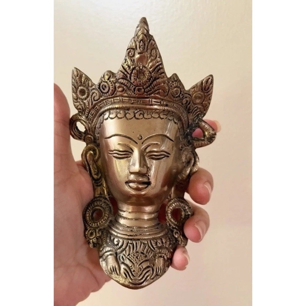 Tibetan Buddhist Tara Indian BRASS GODDESS Deity Vintage Mask Old Wall Hanging